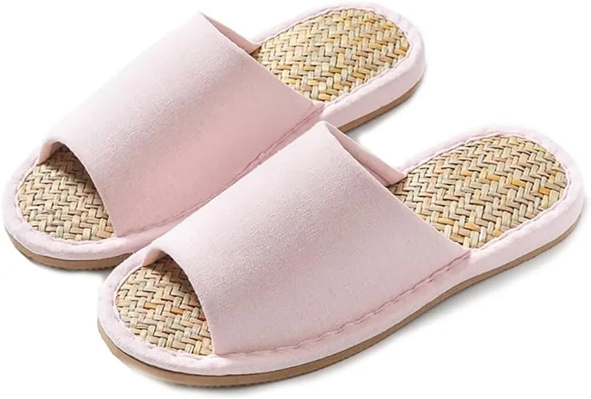 MAGILONA Women Mens Unisex Washable Cotton Open-Toe Home Slippers Indoor Shoes Casual Flax Soft Non-Slip Sole Shoes