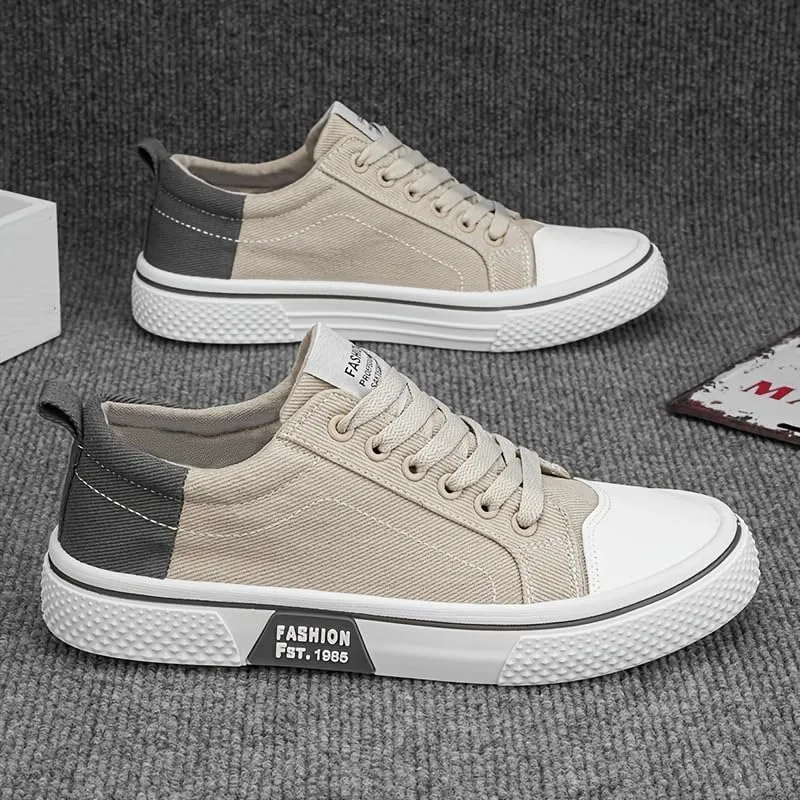 Men's Breathable Fabric Casual Canvas Shoes, Low-Top Lace-Up Outdoor Sneakers, Trendy Skate Shoes.