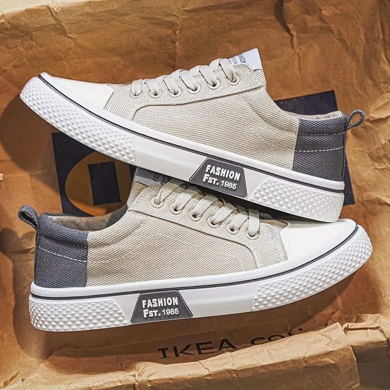 Men's Breathable Fabric Casual Canvas Shoes, Low-Top Lace-Up Outdoor Sneakers, Trendy Skate Shoes.