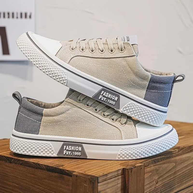 Men's Breathable Fabric Casual Canvas Shoes, Low-Top Lace-Up Outdoor Sneakers, Trendy Skate Shoes.