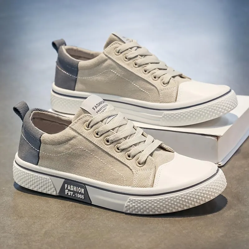 Men's Breathable Fabric Casual Canvas Shoes, Low-Top Lace-Up Outdoor Sneakers, Trendy Skate Shoes.