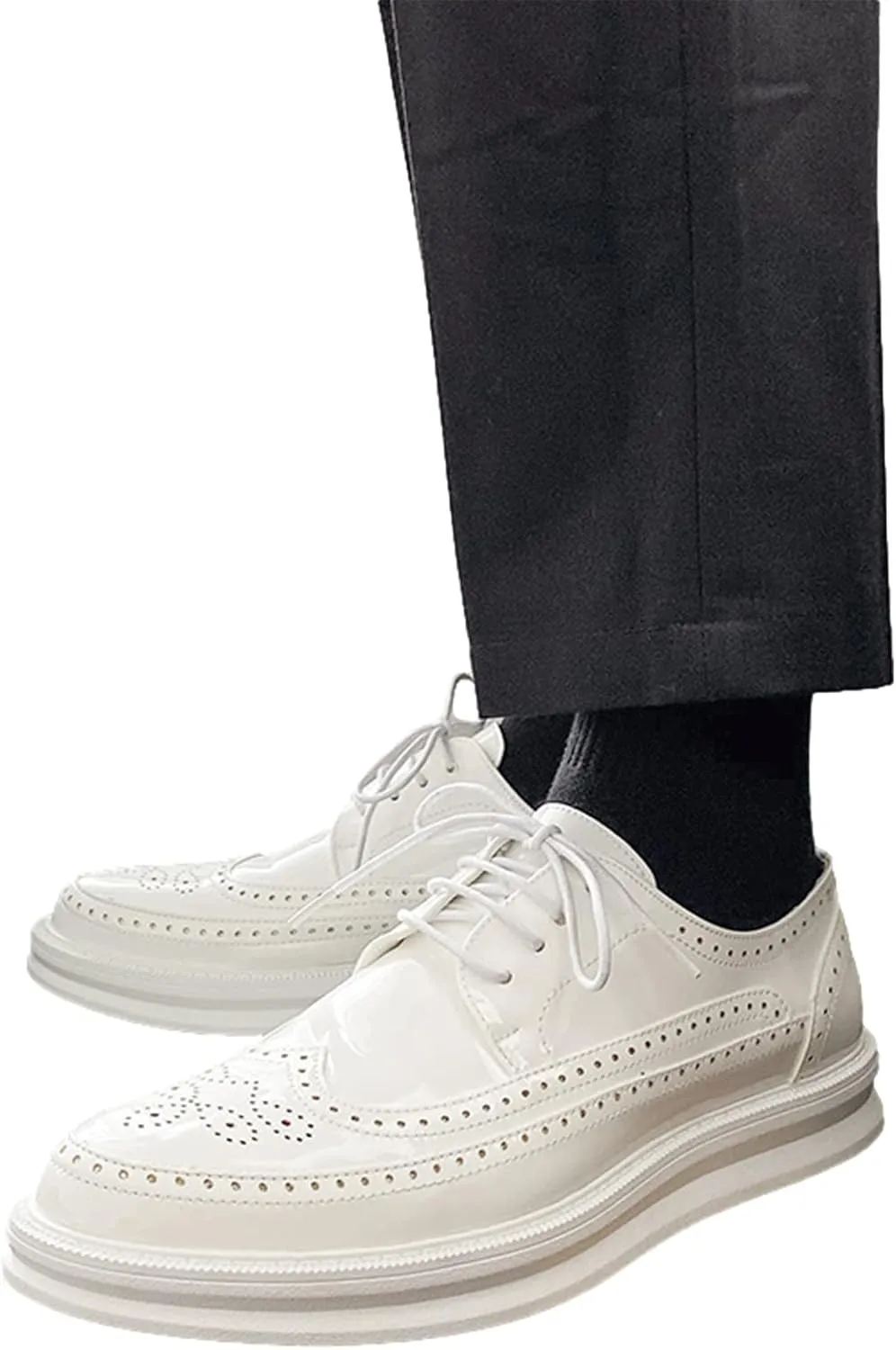 Men's Platform Brogue Dress Shoes Microfiber Leather Lace-Up Sneakers