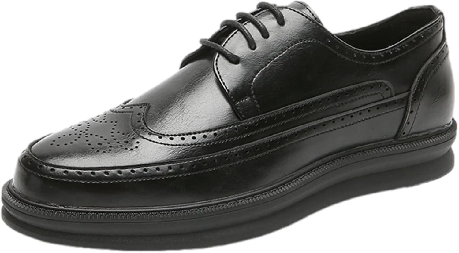 Men's Platform Brogue Dress Shoes Microfiber Leather Lace-Up Sneakers