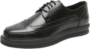 Men's Platform Brogue Dress Shoes Microfiber Leather Lace-Up Sneakers
