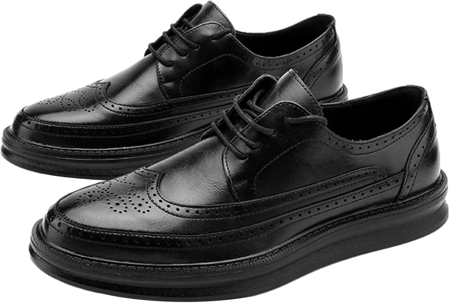 Men's Platform Brogue Dress Shoes Microfiber Leather Lace-Up Sneakers