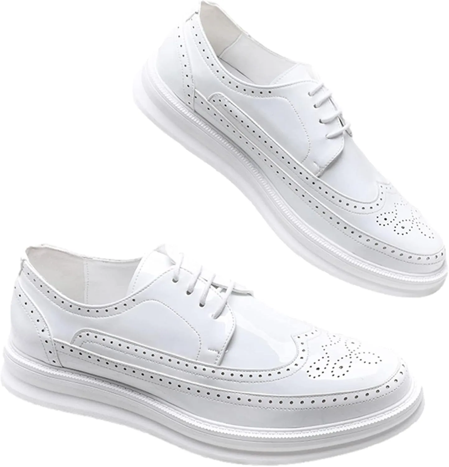 Men's Platform Brogue Dress Shoes Microfiber Leather Lace-Up Sneakers