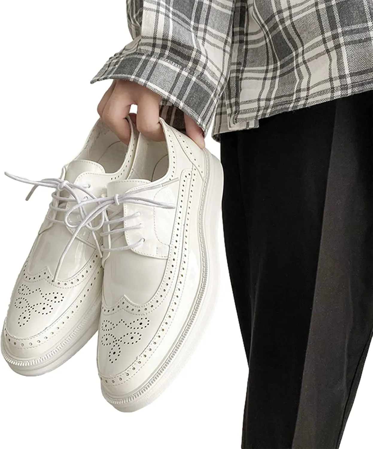 Men's Platform Brogue Dress Shoes Microfiber Leather Lace-Up Sneakers
