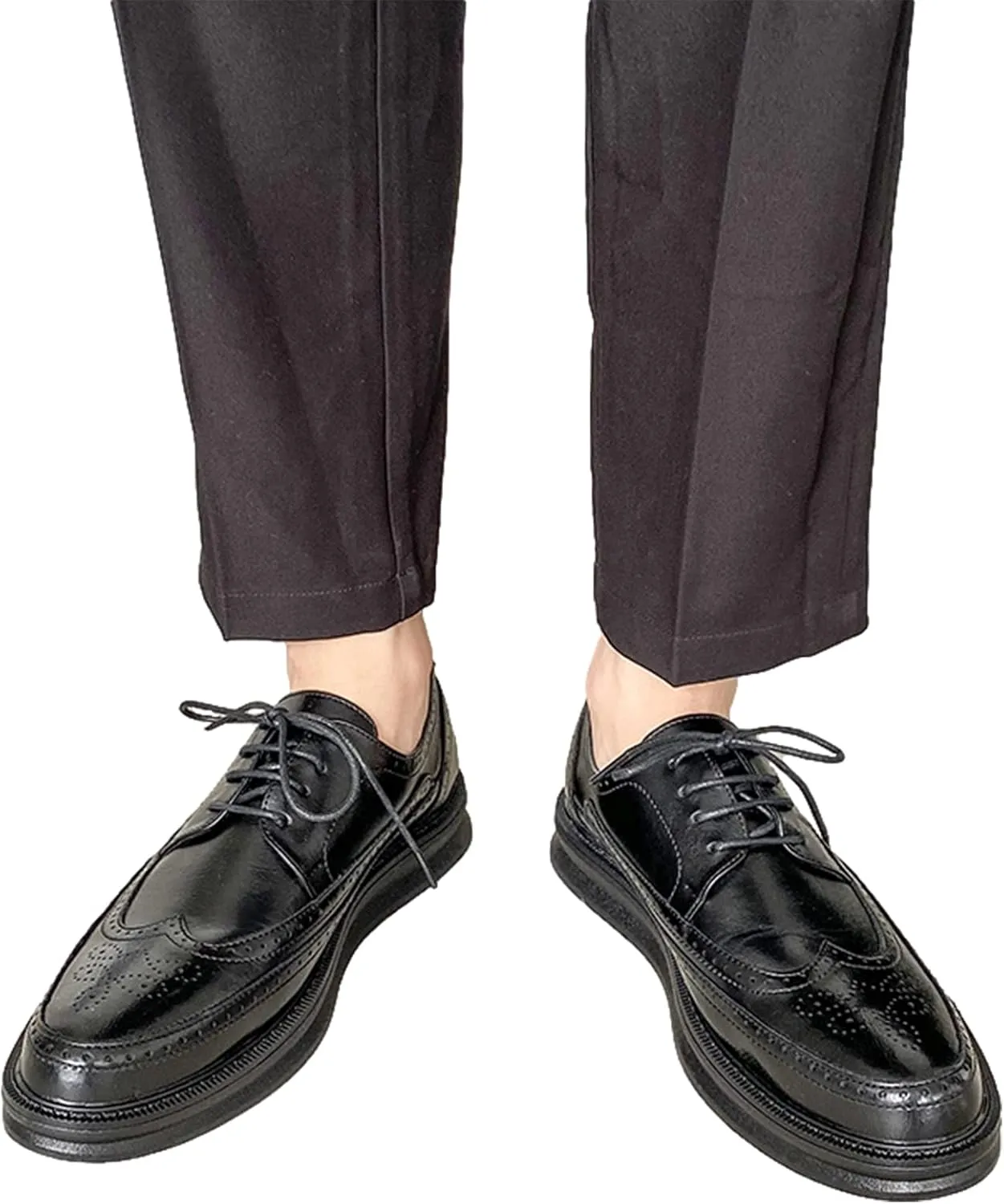 Men's Platform Brogue Dress Shoes Microfiber Leather Lace-Up Sneakers