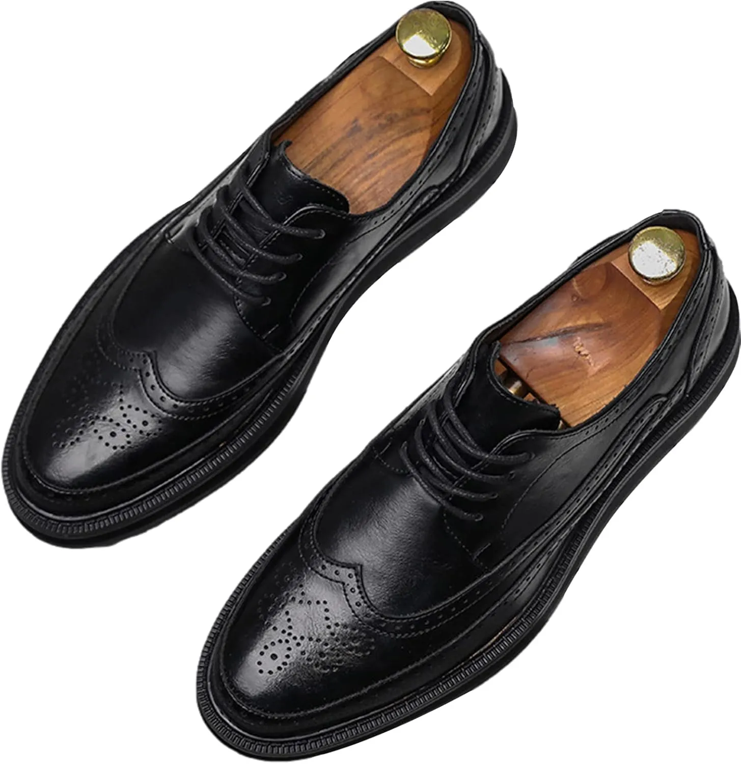 Men's Platform Brogue Dress Shoes Microfiber Leather Lace-Up Sneakers