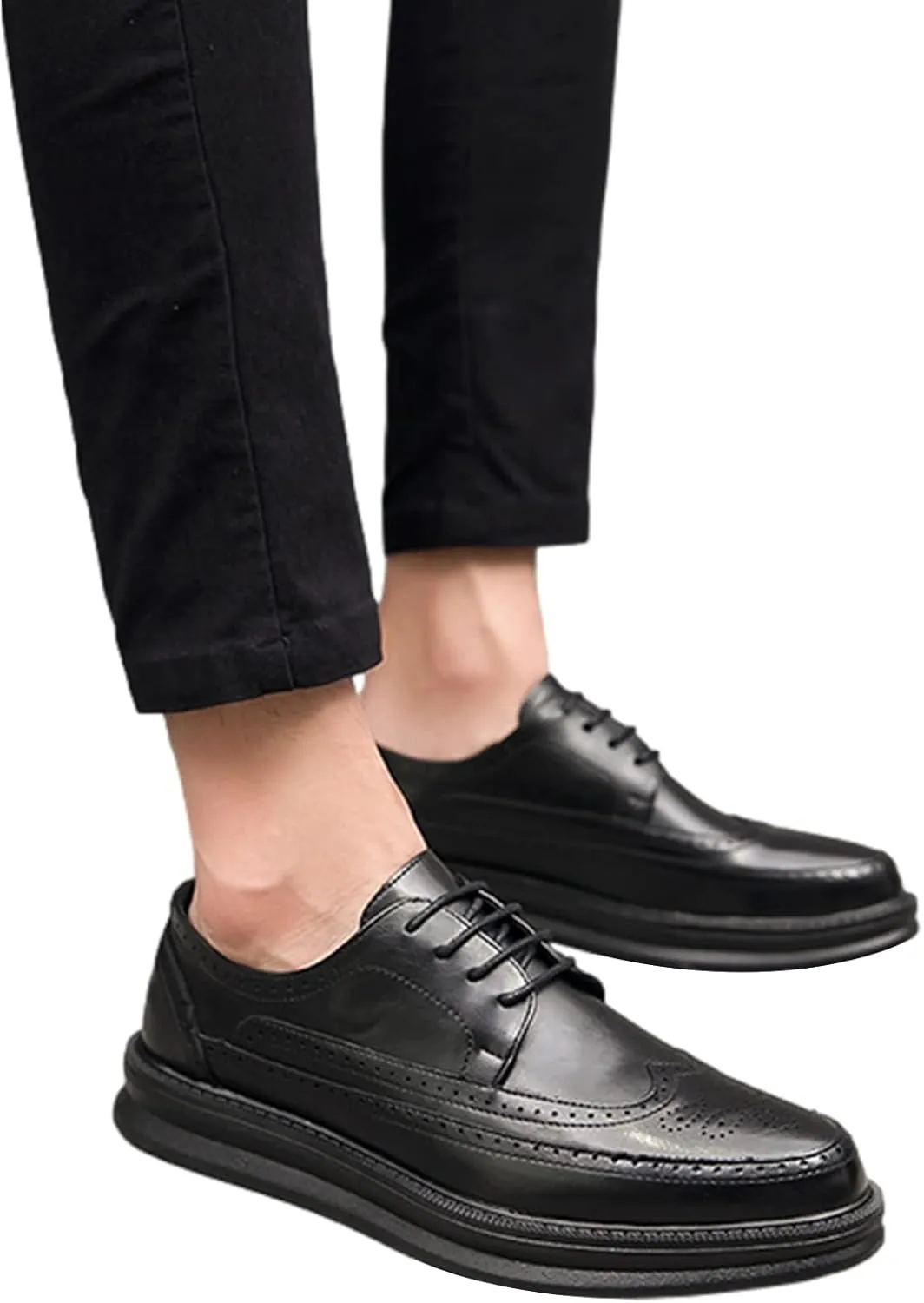 Men's Platform Brogue Dress Shoes Microfiber Leather Lace-Up Sneakers