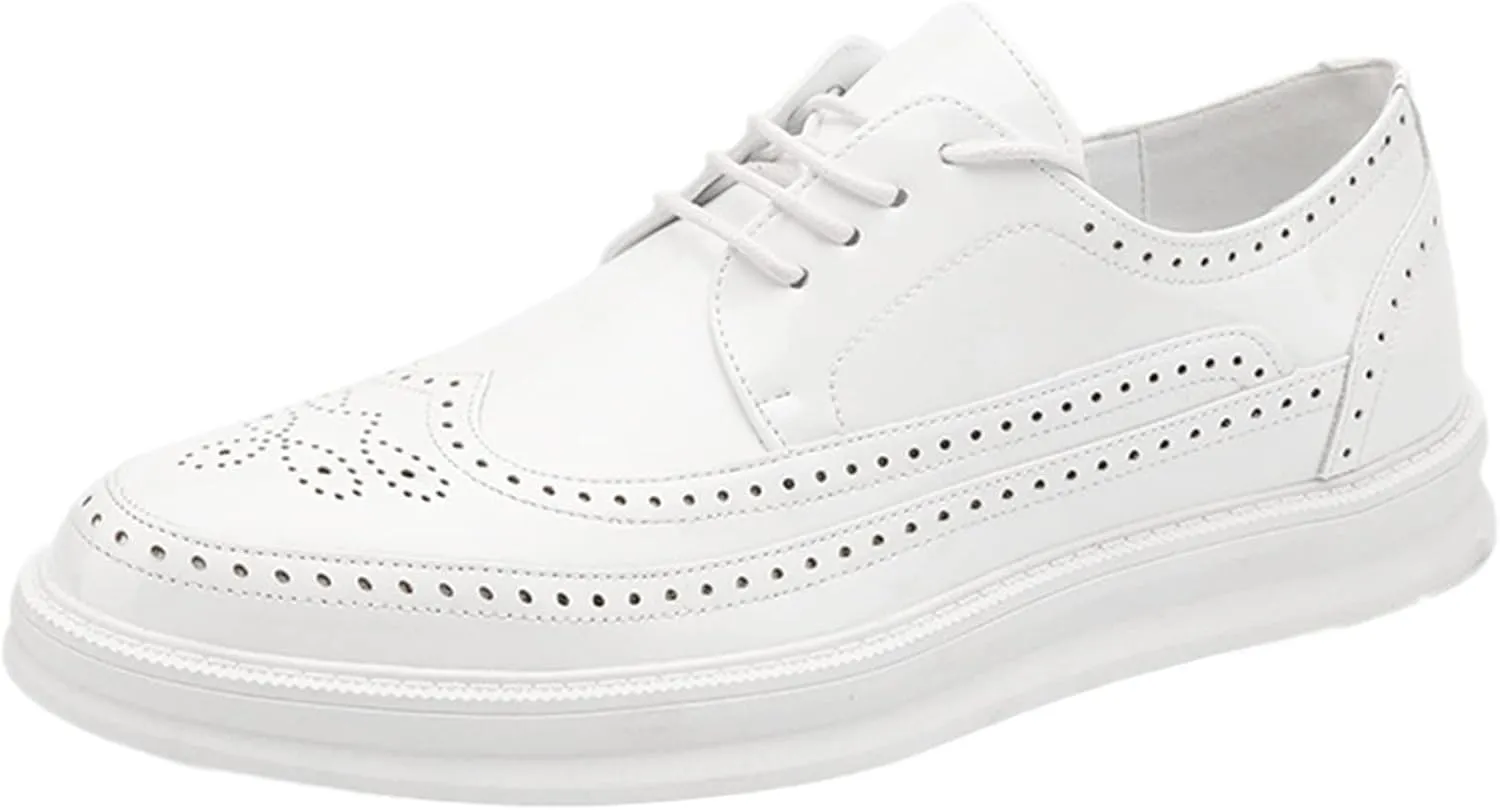 Men's Platform Brogue Dress Shoes Microfiber Leather Lace-Up Sneakers