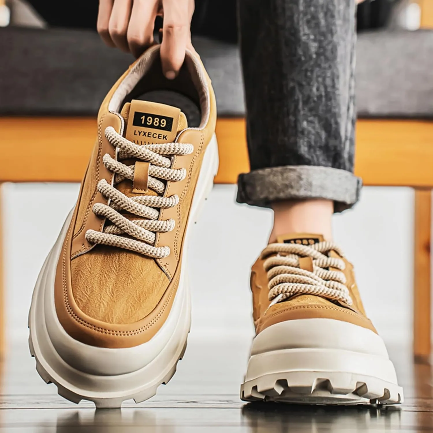 Men's Platform Retro Sneakers Classic Trainers Casual Footwear Tennis Running Chunky Lace - up Stylish Walking Shoes