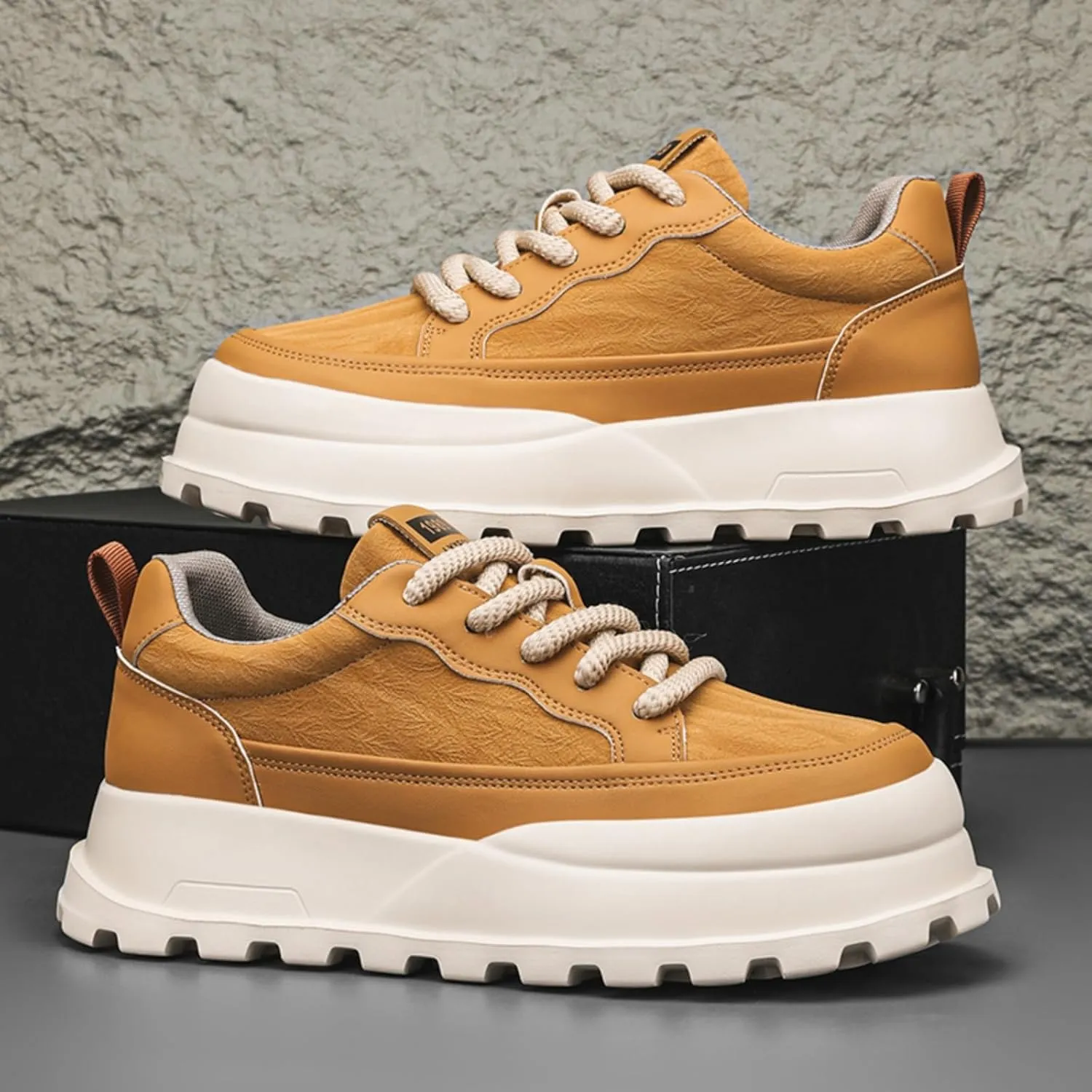 Men's Platform Retro Sneakers Classic Trainers Casual Footwear Tennis Running Chunky Lace - up Stylish Walking Shoes