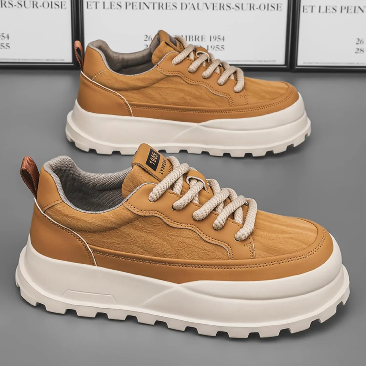 Men's Platform Retro Sneakers Classic Trainers Casual Footwear Tennis Running Chunky Lace - up Stylish Walking Shoes