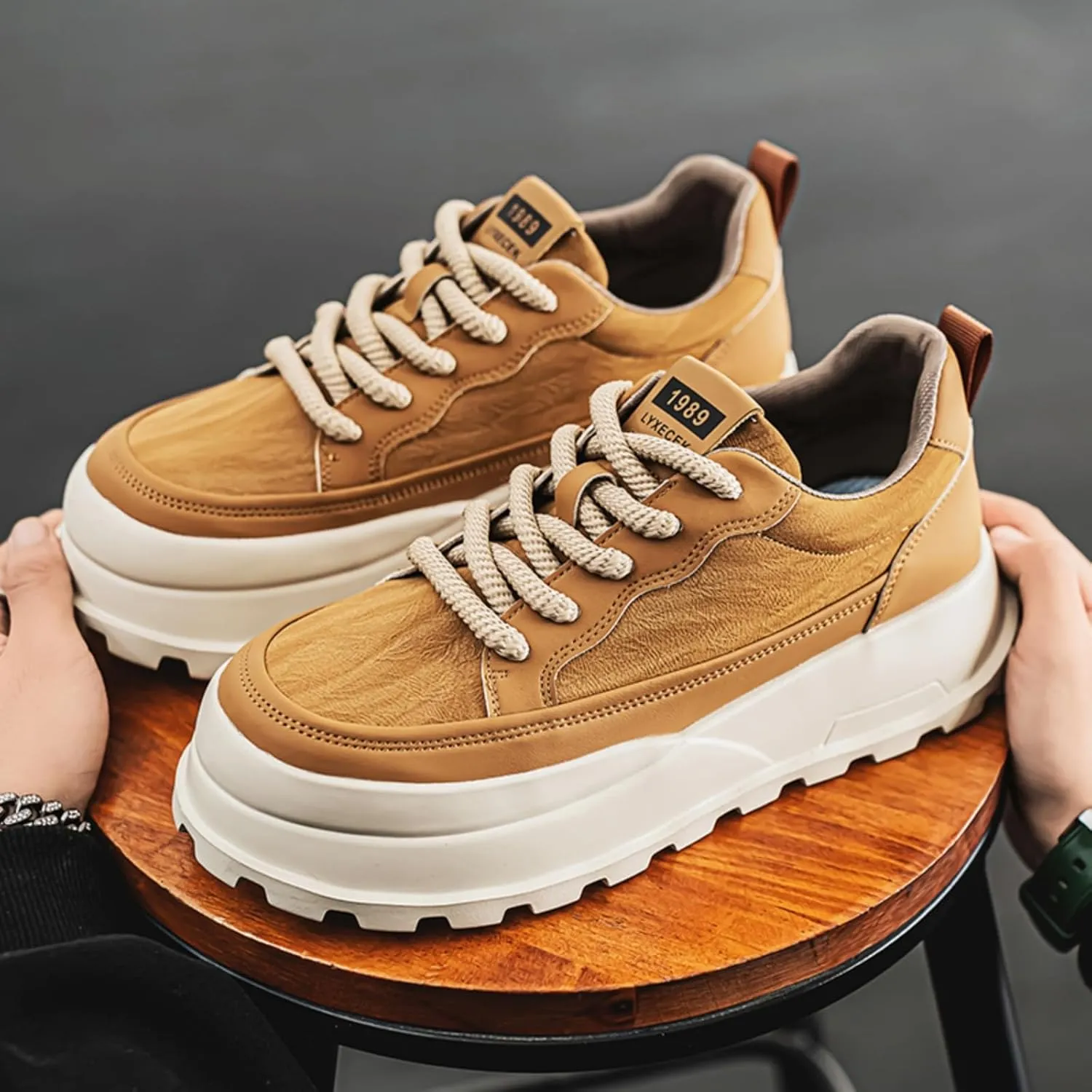 Men's Platform Retro Sneakers Classic Trainers Casual Footwear Tennis Running Chunky Lace - up Stylish Walking Shoes