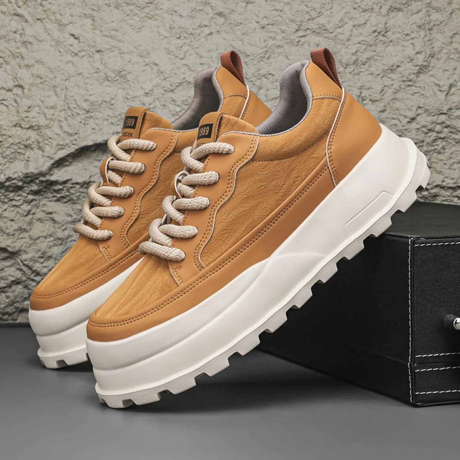 Men's Platform Retro Sneakers Classic Trainers Casual Footwear Tennis Running Chunky Lace - up Stylish Walking Shoes