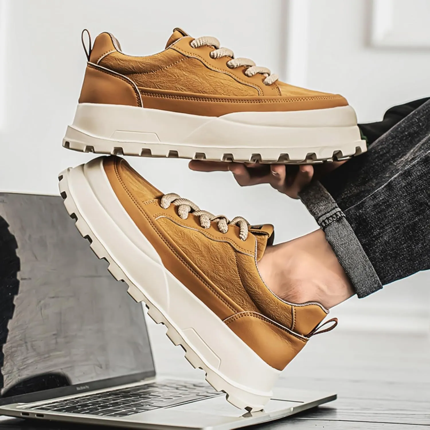 Men's Platform Retro Sneakers Classic Trainers Casual Footwear Tennis Running Chunky Lace - up Stylish Walking Shoes