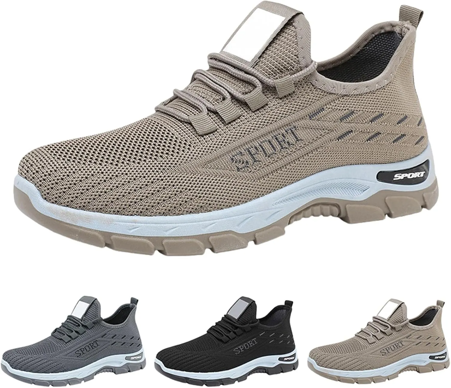 Mens Running Shoes Lace up Non Slip Fashion Sneakers Breathable Mesh Casual Sport Athletic Walking Shoes