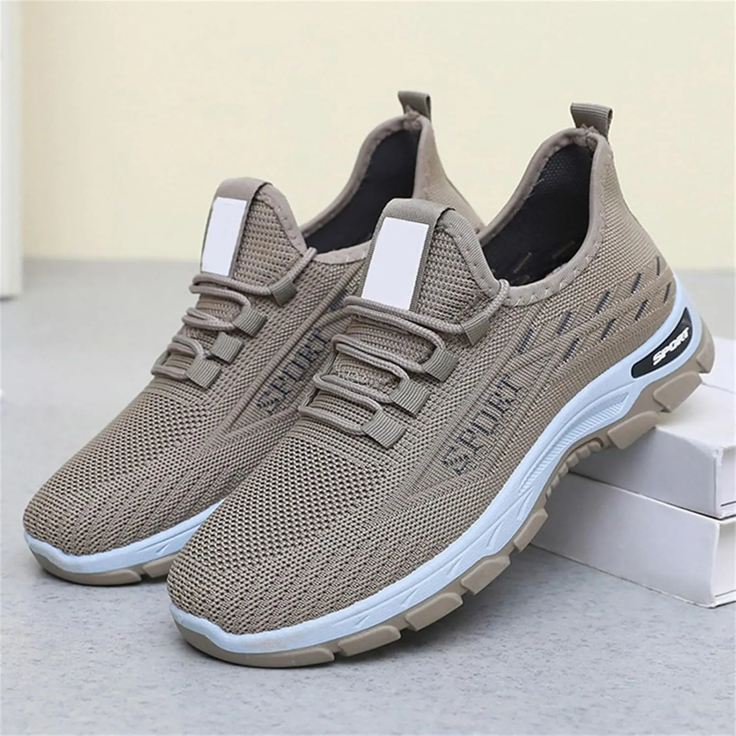Mens Running Shoes Lace up Non Slip Fashion Sneakers Breathable Mesh Casual Sport Athletic Walking Shoes
