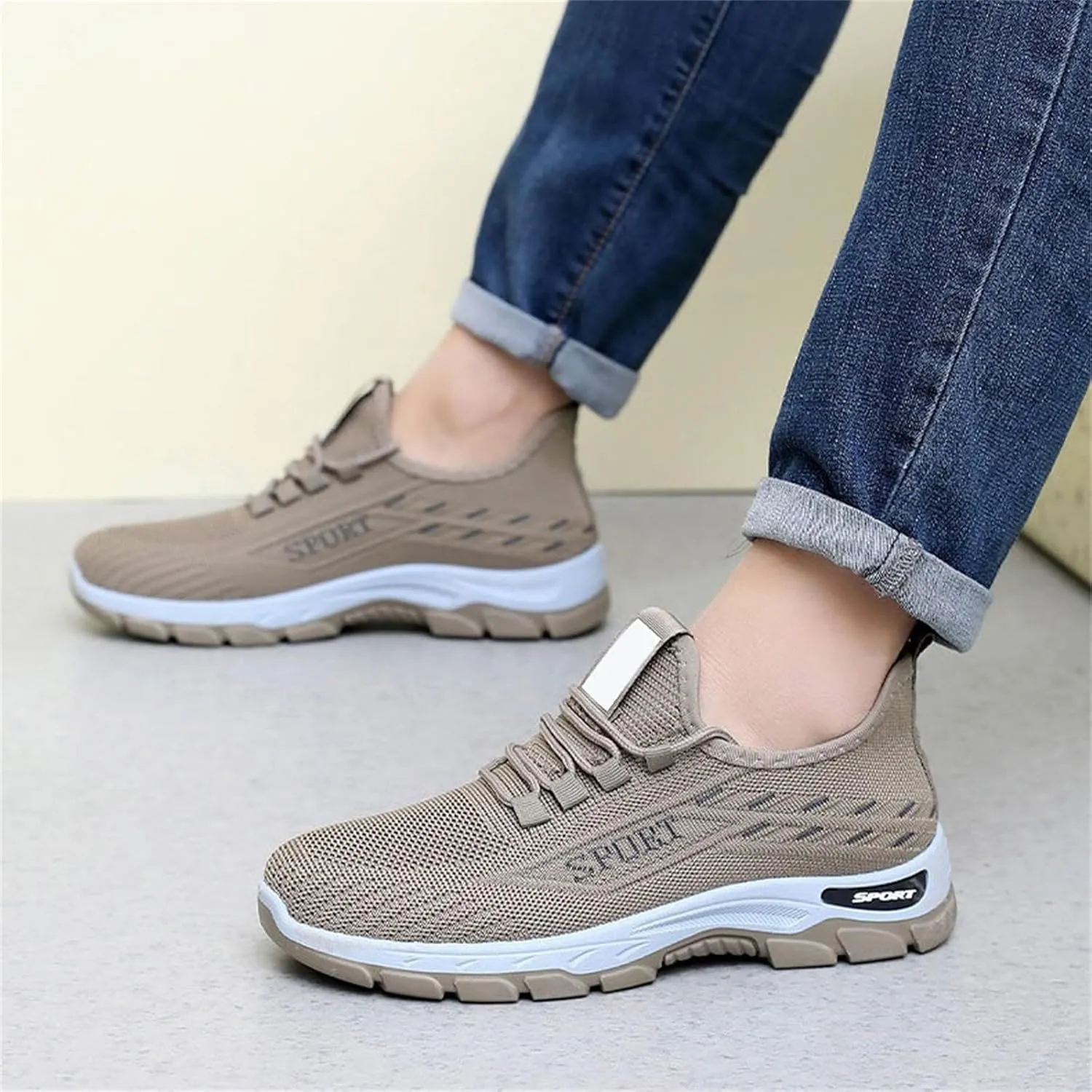 Mens Running Shoes Lace up Non Slip Fashion Sneakers Breathable Mesh Casual Sport Athletic Walking Shoes
