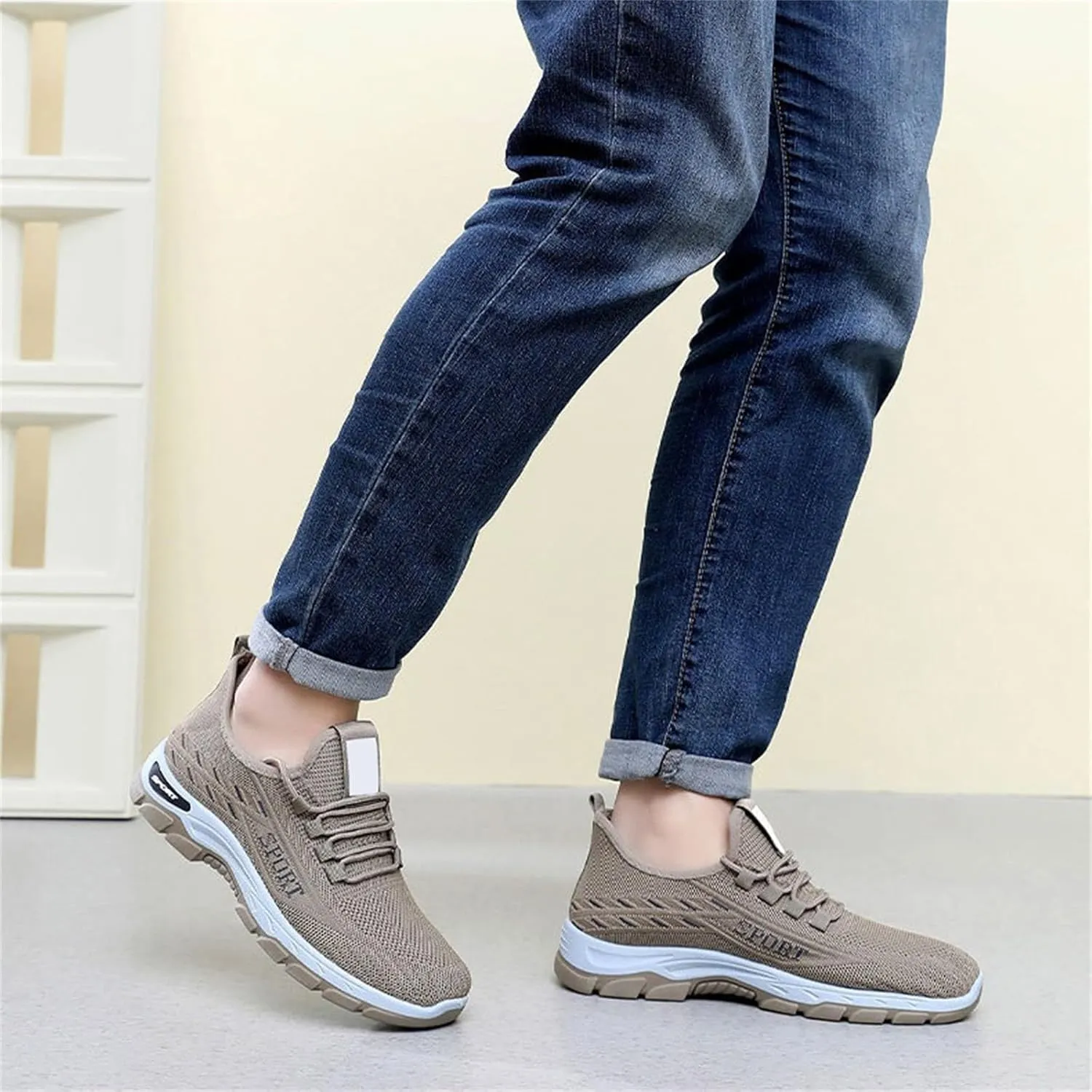 Mens Running Shoes Lace up Non Slip Fashion Sneakers Breathable Mesh Casual Sport Athletic Walking Shoes