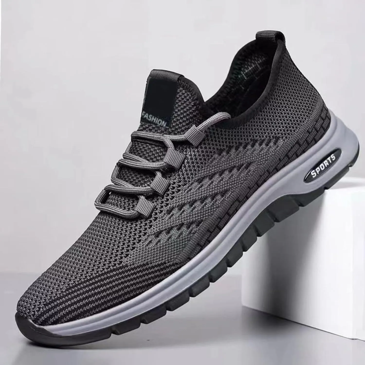 Mens Slip On Running Shoes Breathable Lightweight Comfortable Fashion Non Slip Sneakers Mesh Lace Up Walking Shoes