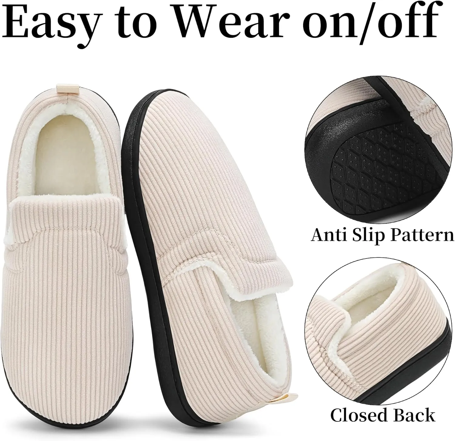 Mens Slippers for Women Slip on House Shoes Outdoor Indoor Warm House Slippers Closed Back Winter Slipper Corduroy