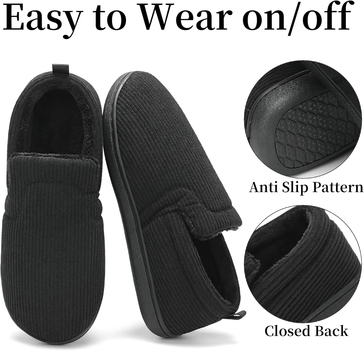 Mens Slippers for Women Slip on House Shoes Outdoor Indoor Warm House Slippers Closed Back Winter Slipper Corduroy