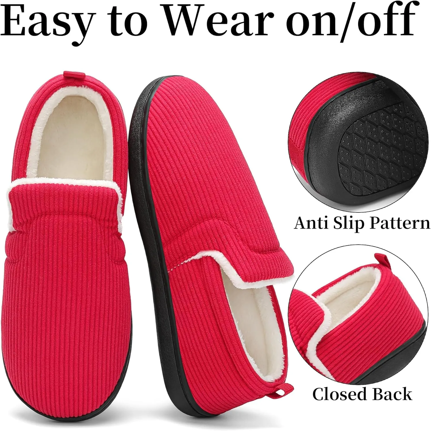 Mens Slippers for Women Slip on House Shoes Outdoor Indoor Warm House Slippers Closed Back Winter Slipper Corduroy