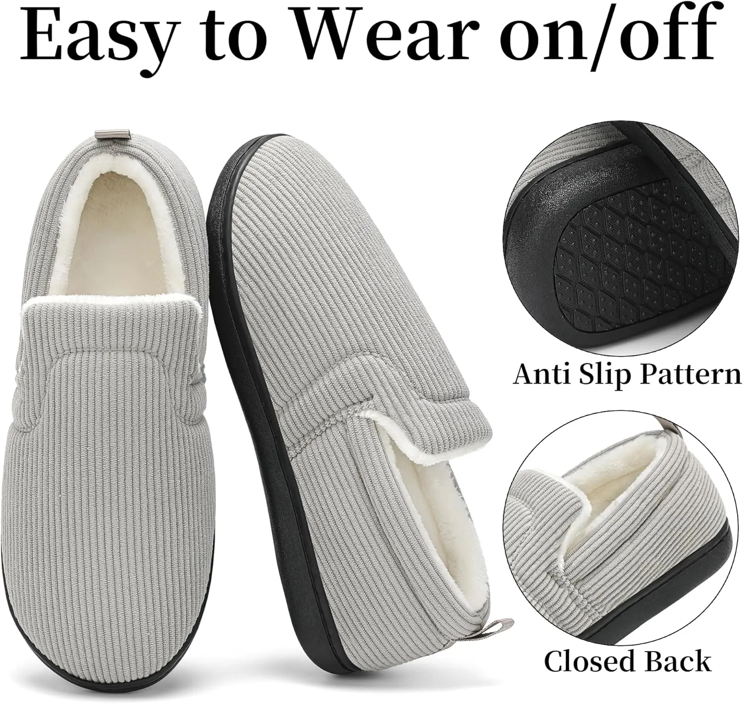 Mens Slippers for Women Slip on House Shoes Outdoor Indoor Warm House Slippers Closed Back Winter Slipper Corduroy