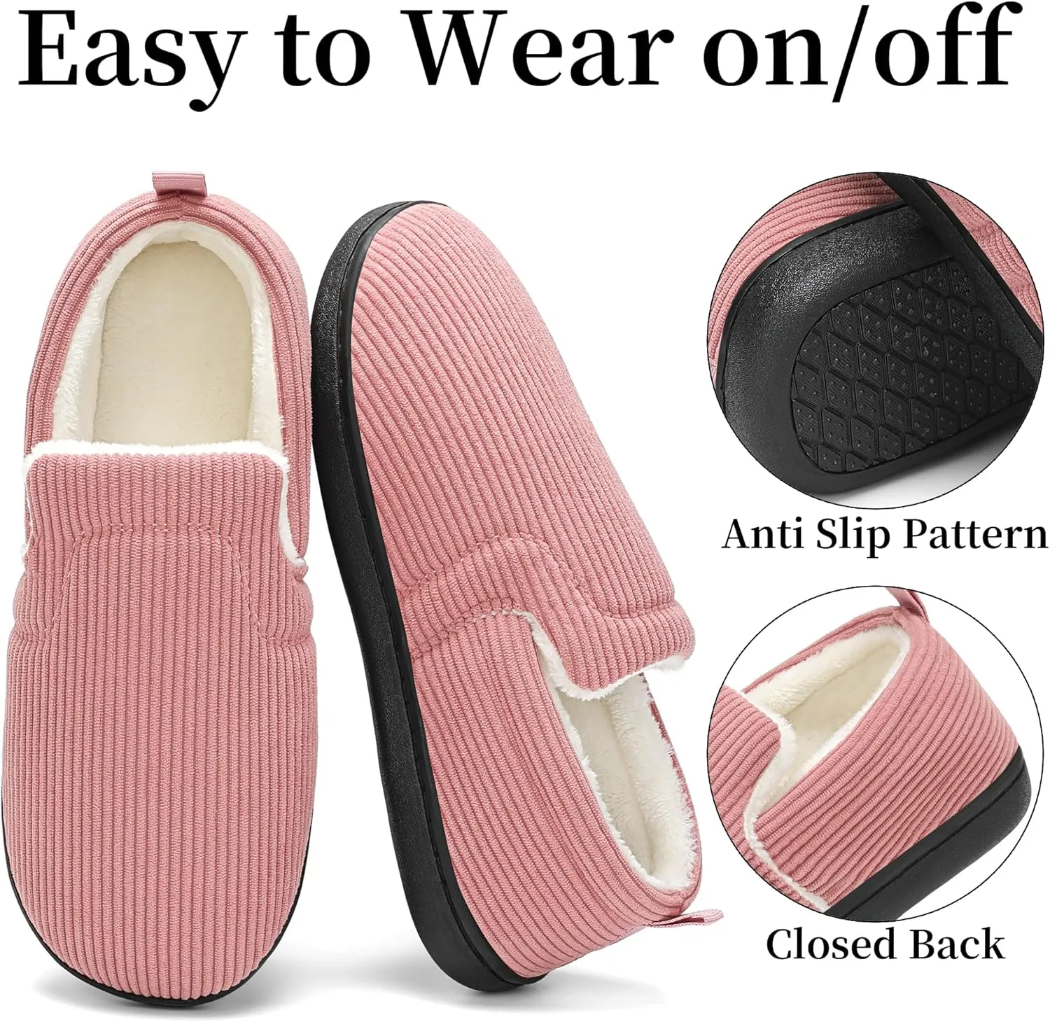 Mens Slippers for Women Slip on House Shoes Outdoor Indoor Warm House Slippers Closed Back Winter Slipper Corduroy