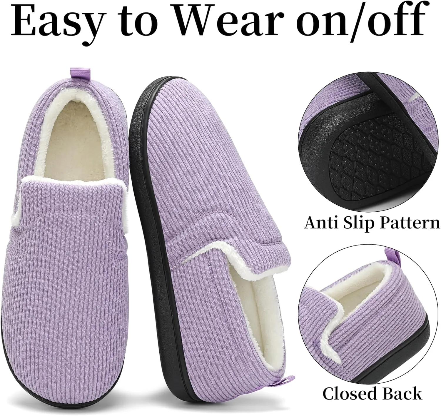 Mens Slippers for Women Slip on House Shoes Outdoor Indoor Warm House Slippers Closed Back Winter Slipper Corduroy