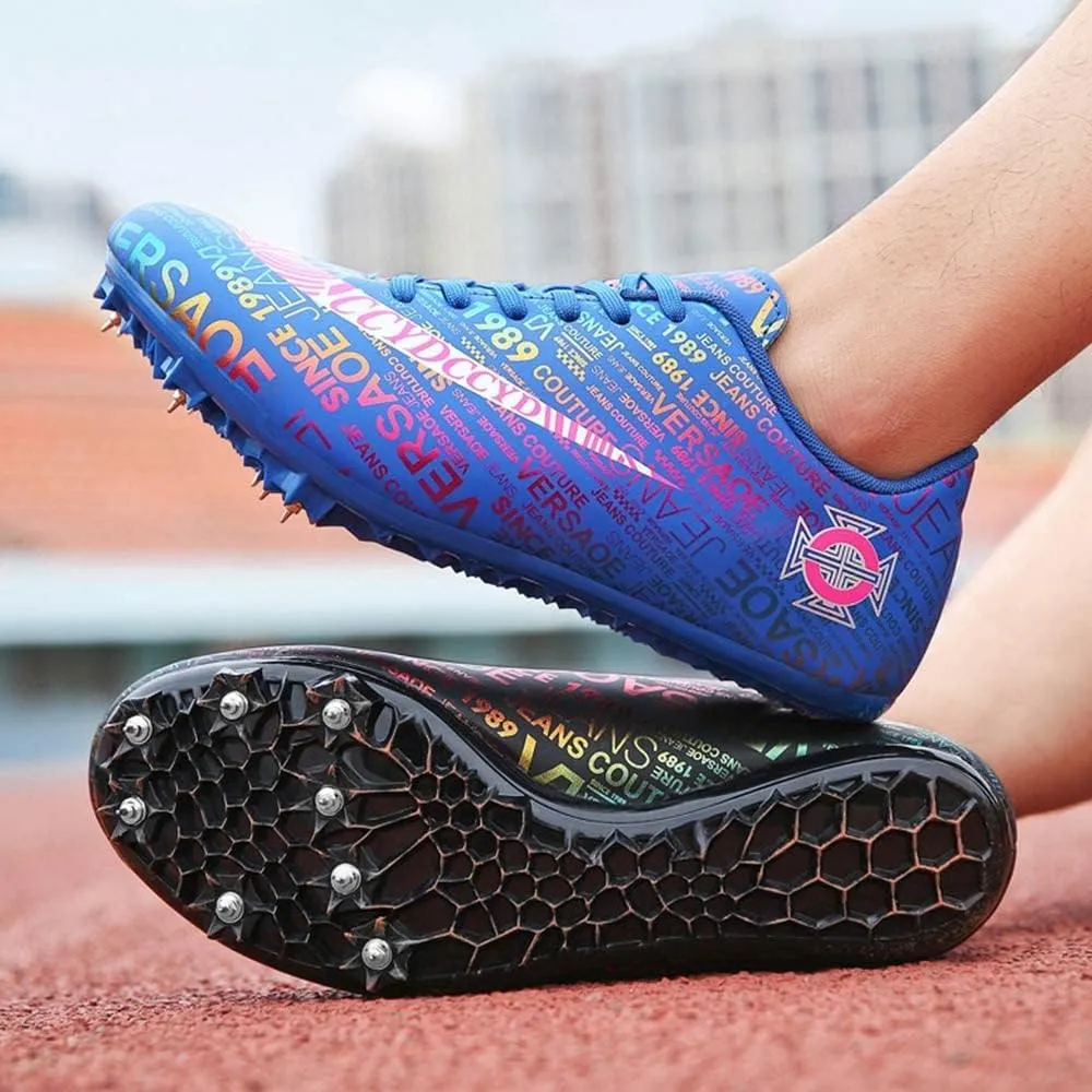 Mens Womens Track and Field Shoes Sprint Sport Sneakers Mesh Breathable Professional Running Nail Spikes Shoes for Boys Girls