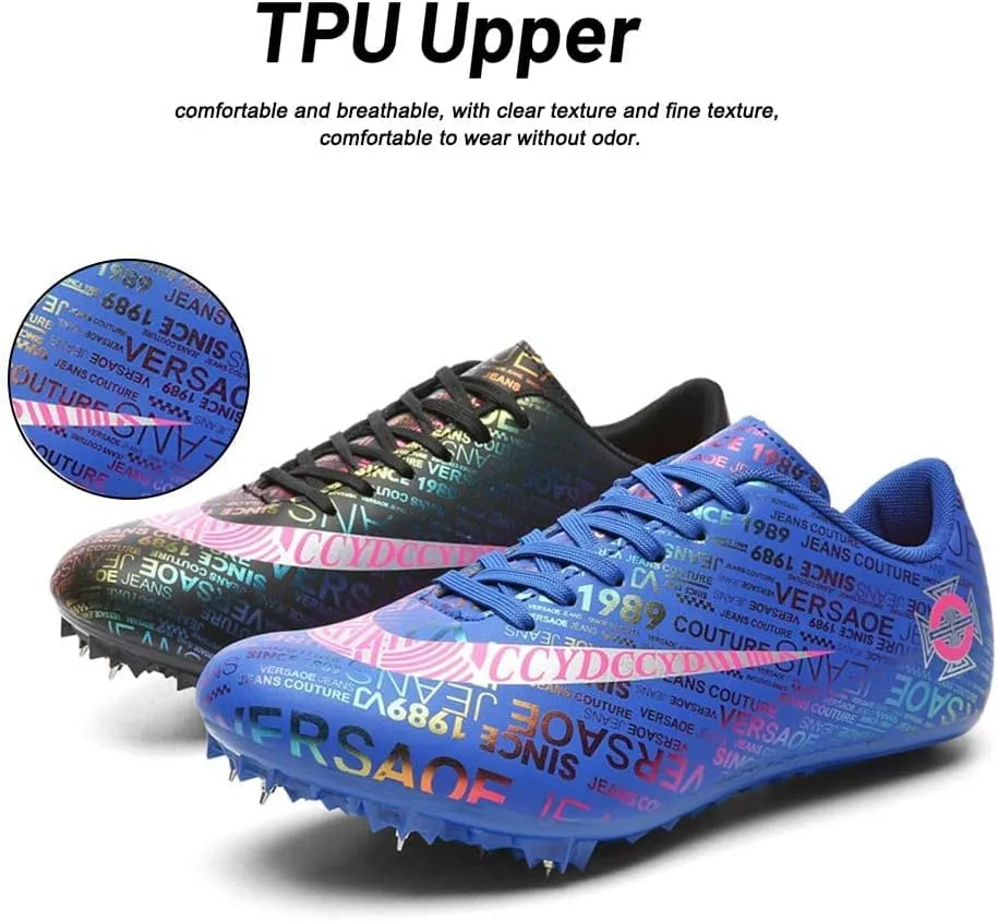 Mens Womens Track and Field Shoes Sprint Sport Sneakers Mesh Breathable Professional Running Nail Spikes Shoes for Boys Girls