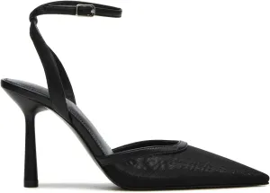 Mesh Kitten Heels for Women Closed Pointed Toe Slingback Buckle Strap Pumps Fashion Casual Dress High Heels