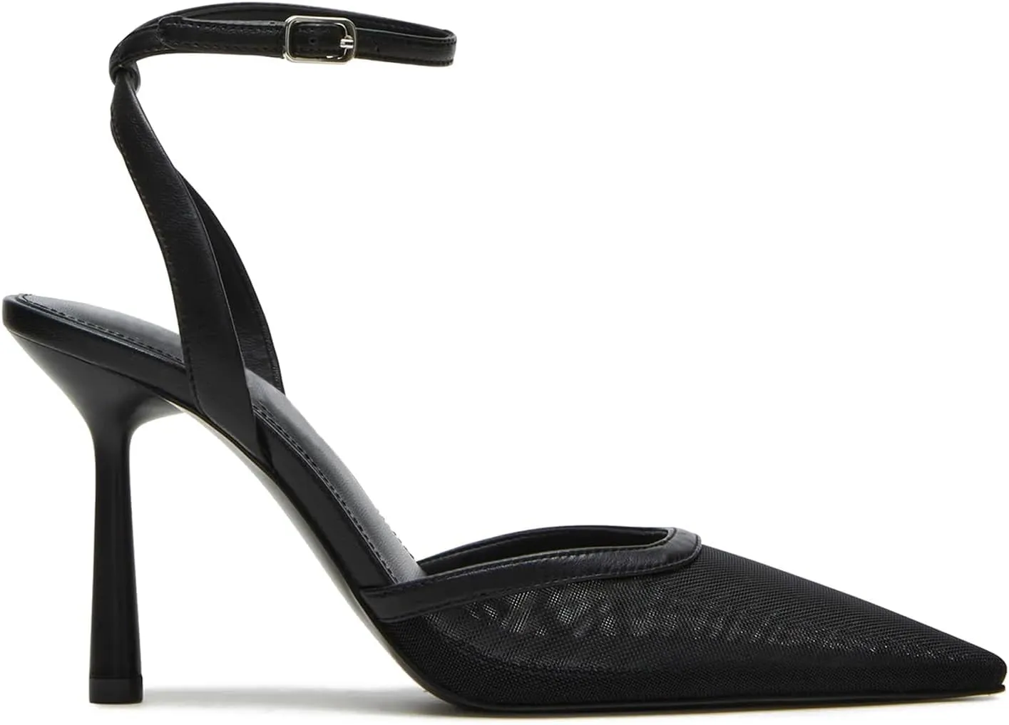 Mesh Kitten Heels for Women Closed Pointed Toe Slingback Buckle Strap Pumps Fashion Casual Dress High Heels