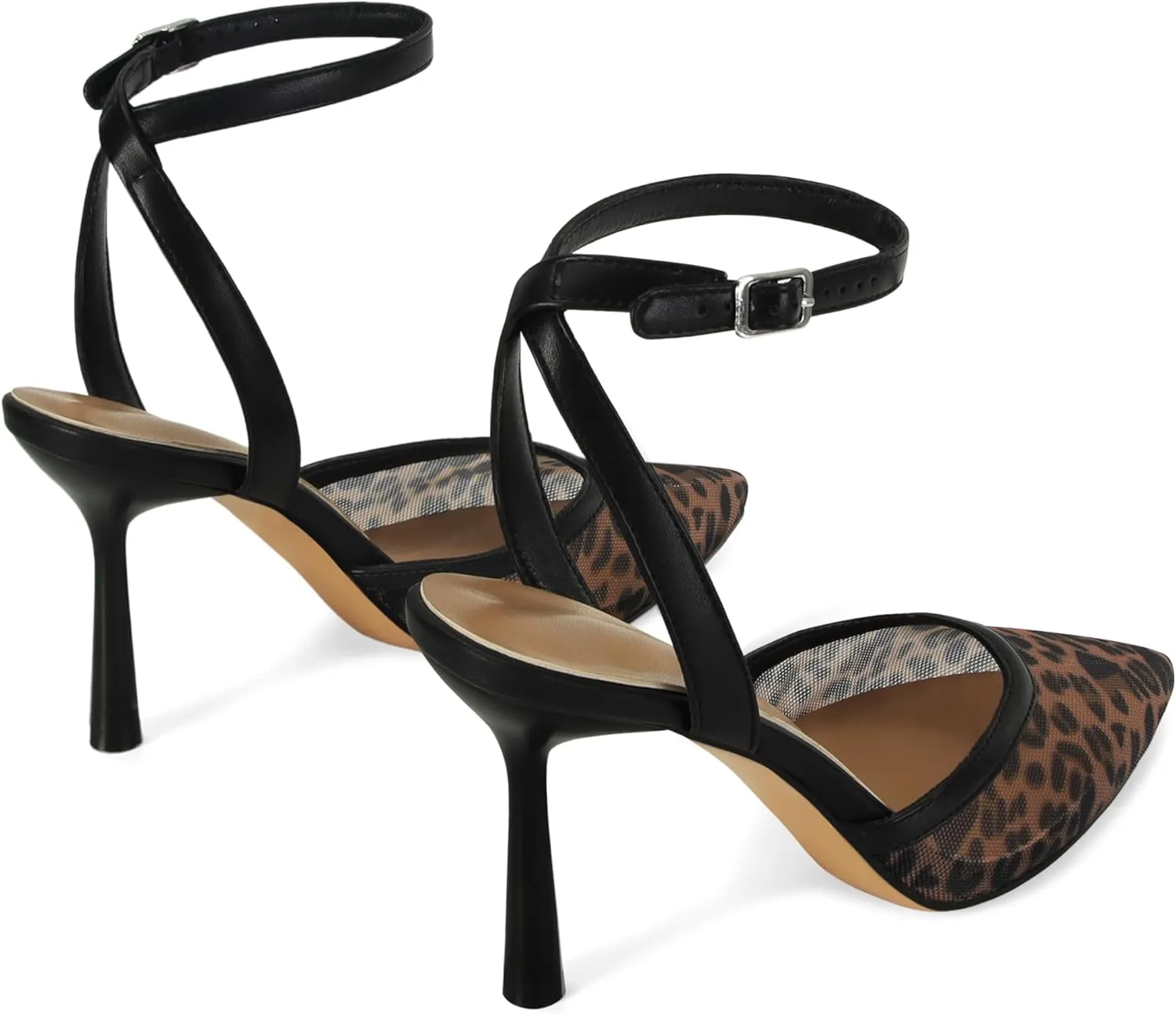 Mesh Kitten Heels for Women Closed Pointed Toe Slingback Buckle Strap Pumps Fashion Casual Dress High Heels