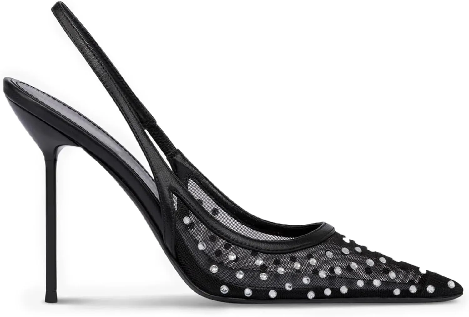 Mesh Slingback Heels for Women Sparkly Rhinestone Stilettos High Heel Pumps Womens Pointed Toe Sandals Slip On Party Wedding Dress Shoes