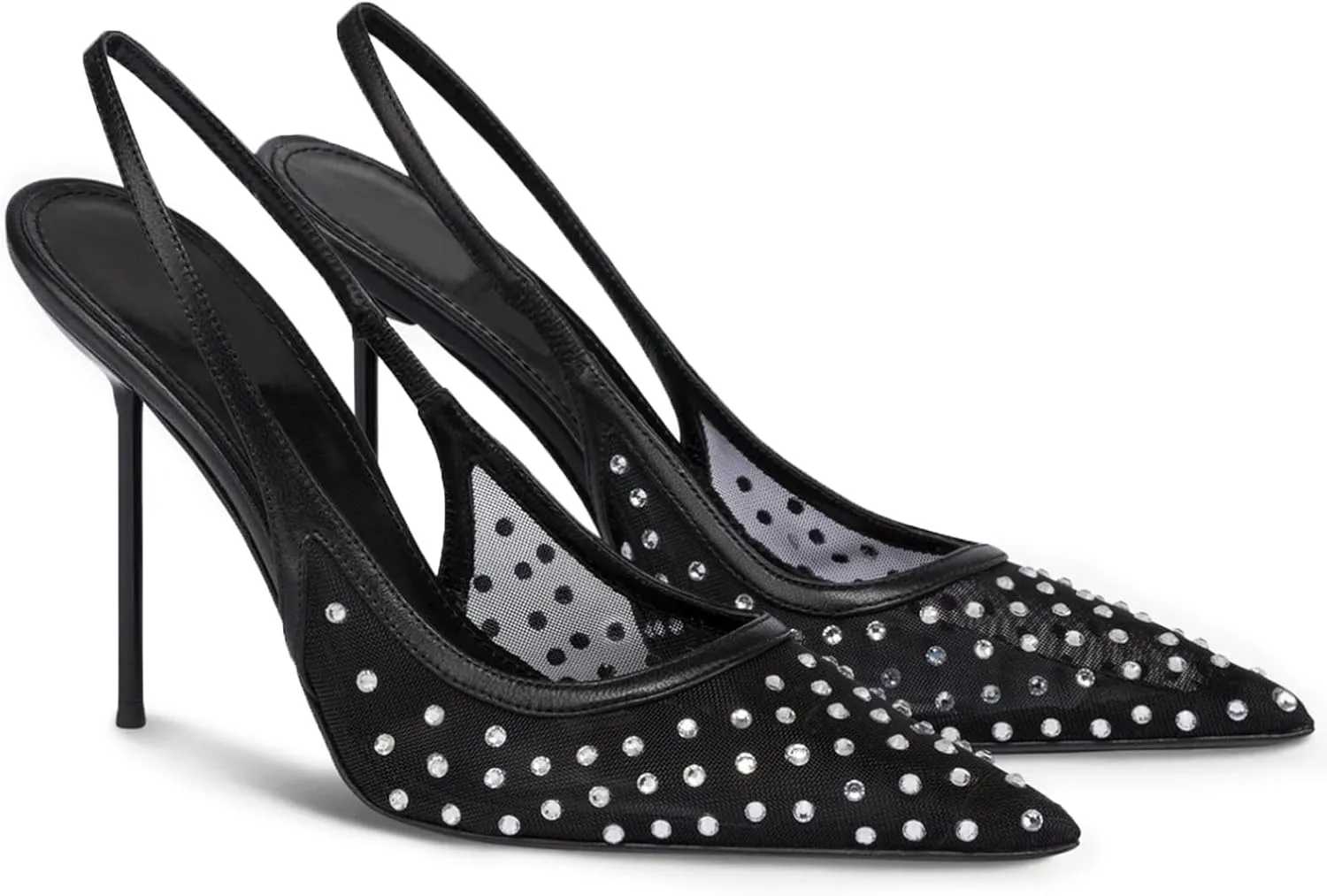 Mesh Slingback Heels for Women Sparkly Rhinestone Stilettos High Heel Pumps Women’s Pointed Toe Sandals Slip On Party Wedding Dress Shoes