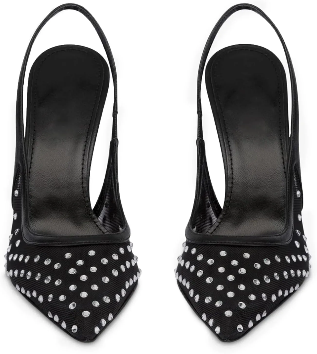 Mesh Slingback Heels for Women Sparkly Rhinestone Stilettos High Heel Pumps Women’s Pointed Toe Sandals Slip On Party Wedding Dress Shoes