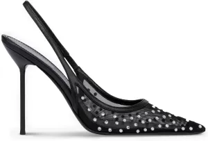 Mesh Slingback Heels for Women Sparkly Rhinestone Stilettos High Heel Pumps Womens Pointed Toe Sandals Slip On Party Wedding Dress Shoes