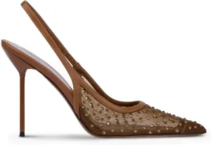 Mesh Slingback Heels for Women Sparkly Rhinestone Stilettos High Heel Pumps Womens Pointed Toe Sandals Slip On Party Wedding Dress Shoes