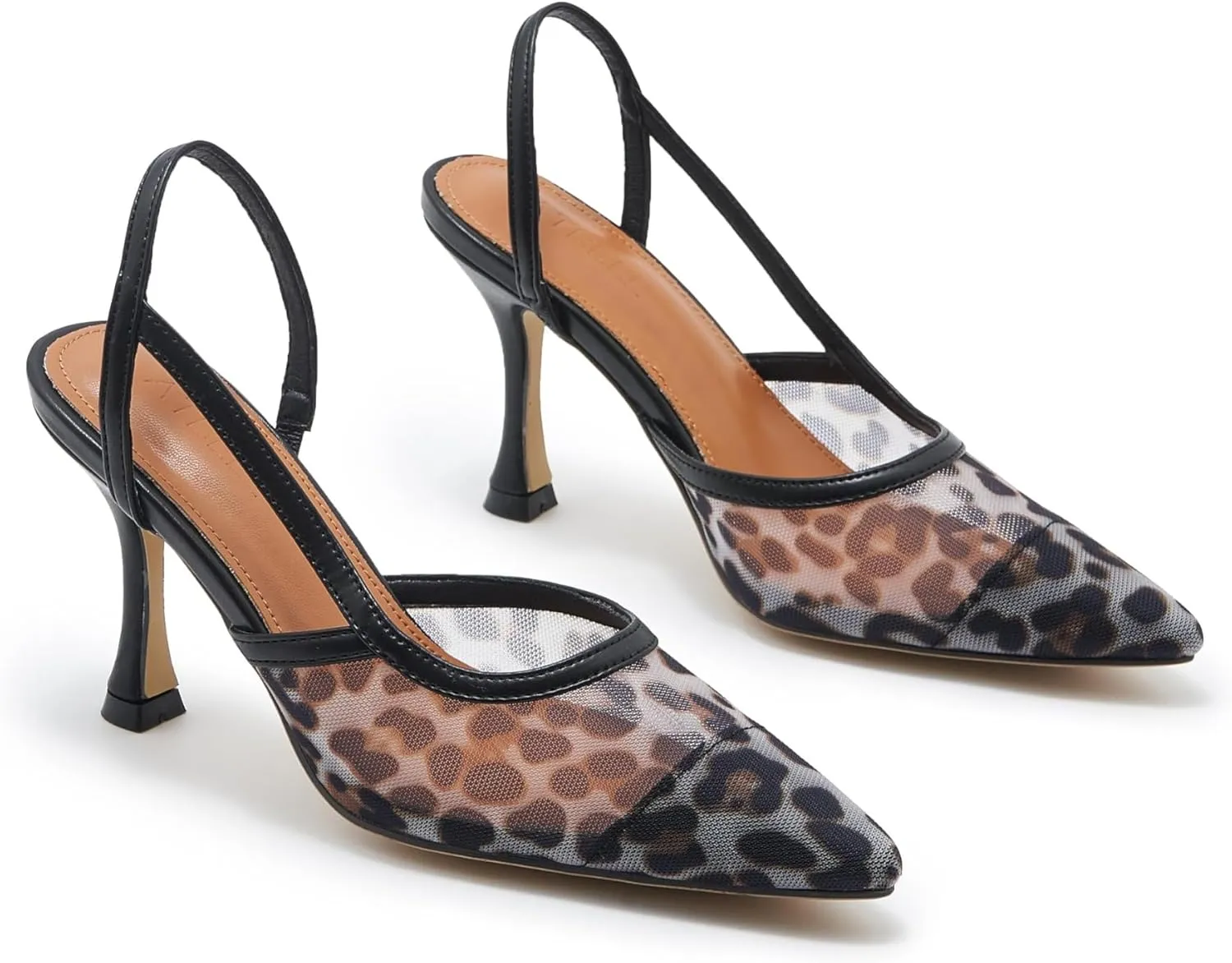 Mesh Slingback Pumps for Women, Pointed Toe Backless High Heels Casual Stiletto Heel Sandals Slip On Party Dress Shoes