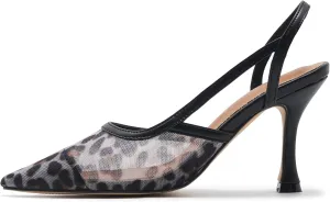 Mesh Slingback Pumps for Women, Pointed Toe Backless High Heels Casual Stiletto Heel Sandals Slip On Party Dress Shoes