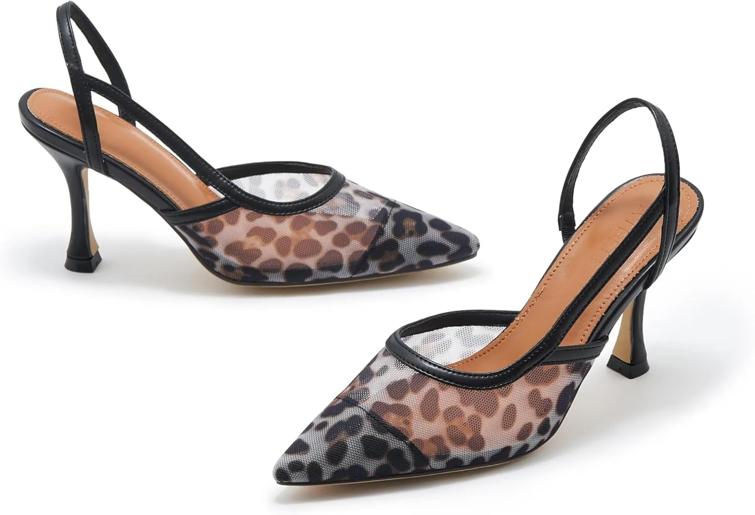 Mesh Slingback Pumps for Women, Pointed Toe Backless High Heels Casual Stiletto Heel Sandals Slip On Party Dress Shoes