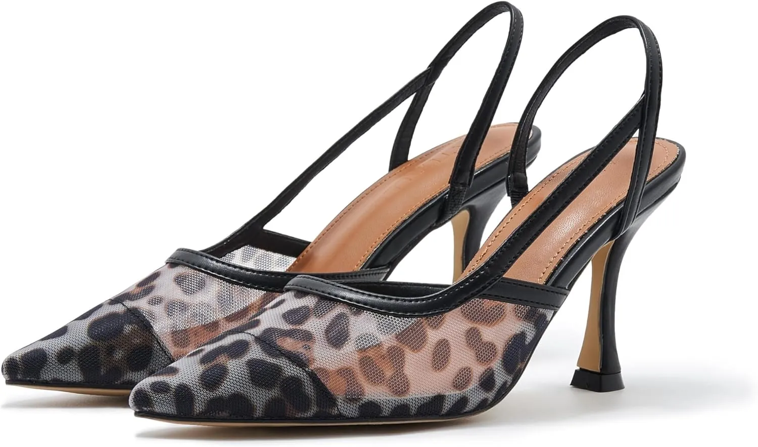 Mesh Slingback Pumps for Women, Pointed Toe Backless High Heels Casual Stiletto Heel Sandals Slip On Party Dress Shoes