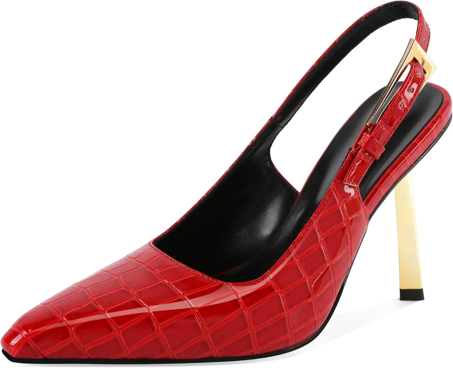 Mettesally Sling Back Heels Women High Heels Closed Toe Gold Heels Pumps Metal Buckle Shoes 4 Inch