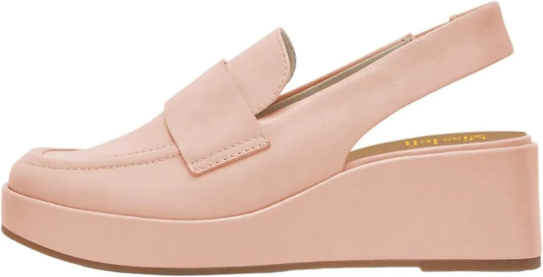 miss left Women's Wedge Heel Slingback Pumps Platform Closed Toe Mid Heel Elastic Strap Sandals Trendy Travel Casual Shoes Size 4-16 US