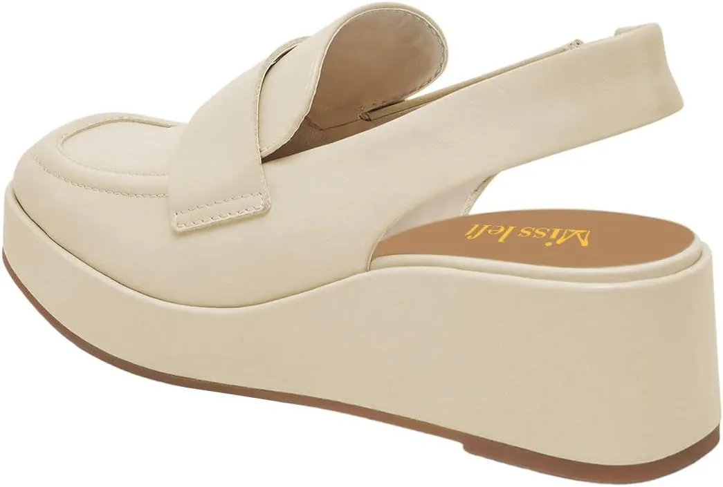 miss left Women's Wedge Heel Slingback Pumps Platform Closed Toe Mid Heel Elastic Strap Sandals Trendy Travel Casual Shoes Size 4-16 US