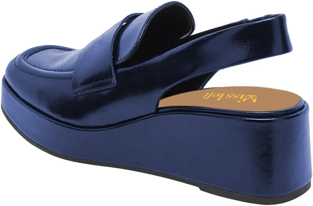 miss left Women's Wedge Heel Slingback Pumps Platform Closed Toe Mid Heel Elastic Strap Sandals Trendy Travel Casual Shoes Size 4-16 US